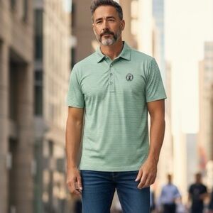 🌻Ralph Lauren "2014 US Open Pinehurst #2" Golf Polo {Green w/White Stripes} M